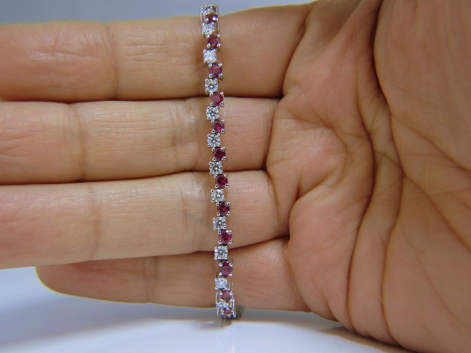 5.96ct Natural Ruby & Diamond Alternating Tennis Bracelet in 14K Gold - Perfect for Weddings, Anniversaries & Special Occasions