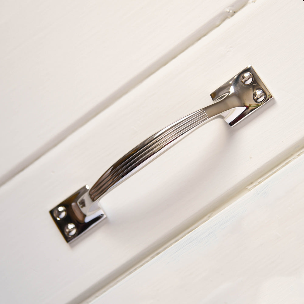 Polished Nickel Reeded Pull Handle - Modern Cabinet & Drawer Hardware for Kitchen, Bathroom & Furniture - Durable & Stylish Home Upgrade