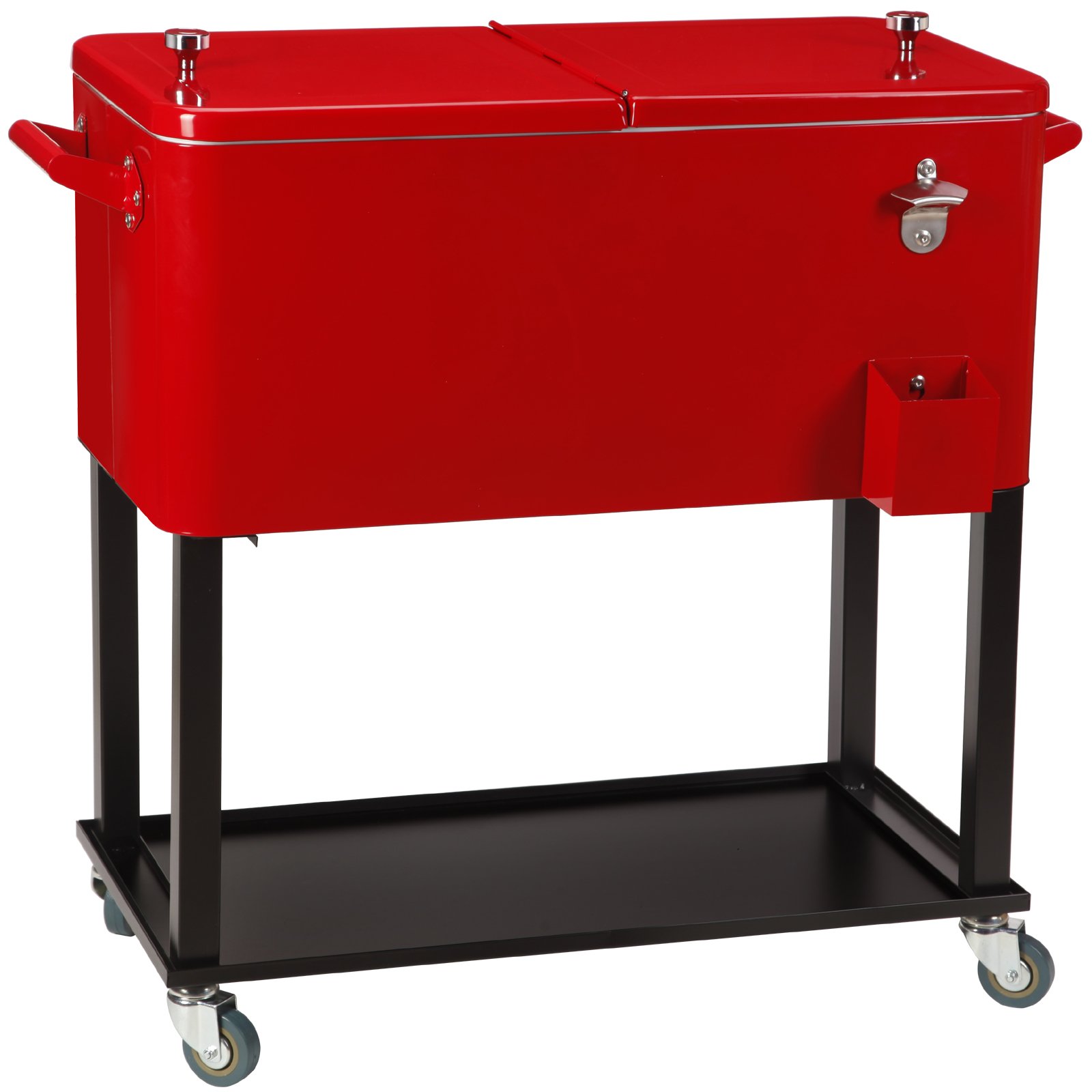 UenJoy 80-Quart Rolling Ice Chest Cooler Cart - Portable Outdoor Party Drink Cooler for Camping, Tailgating, Beach & Backyard BBQs - Red