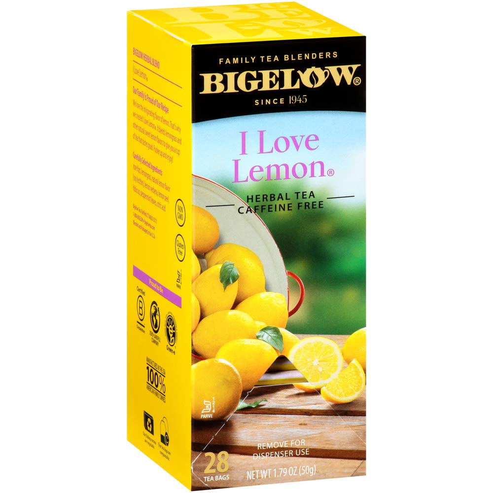 Bigelow I Love Lemon Herbal Tea Bags - 28 Count Box | Caffeine-Free, Refreshing Flavor for Relaxation & Afternoon Tea Time