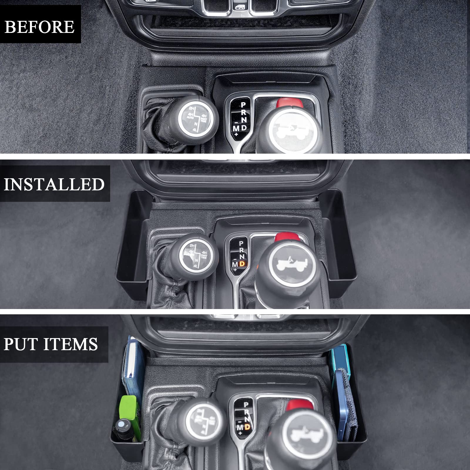 JKCOVER Center Console Organizer Tray with Hanging Storage Box - Compatible with Jeep Wrangler JL/JLU (2018-2022) & Gladiator JT (2020-2022) - Gear Shift Accessories for Car Interior Organization - Perfect for Road Trips and Off-Road Adventures