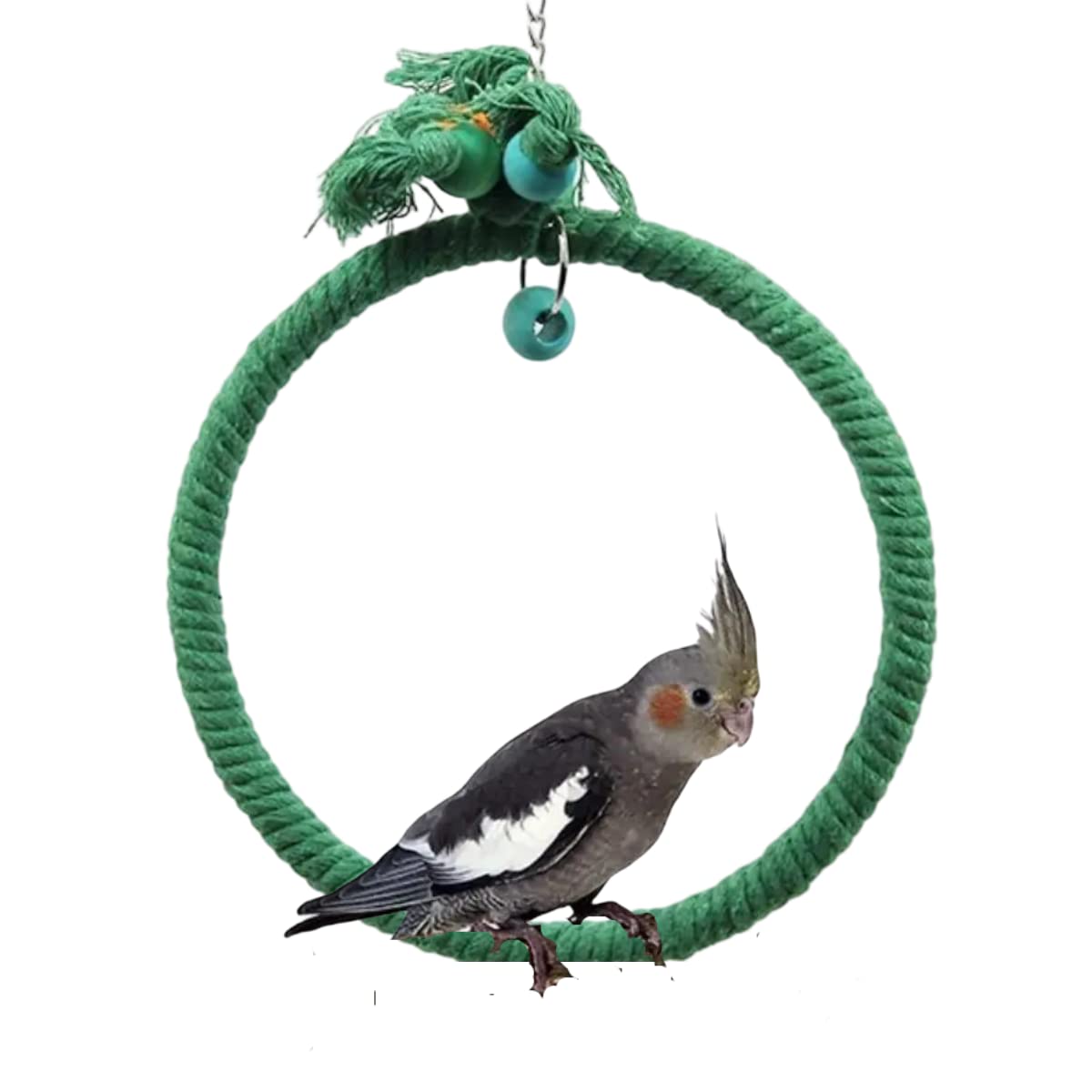 Natural Cotton Rope Bird Swing - Durable Chew-Resistant Perch Toy for Parrots, Cockatiels, Conures & Small Birds | Cage Hanging Enrichment Toy to Reduce Boredom (Large Size, Green) - Perfect for Playtime & Relaxation in Bird Cages