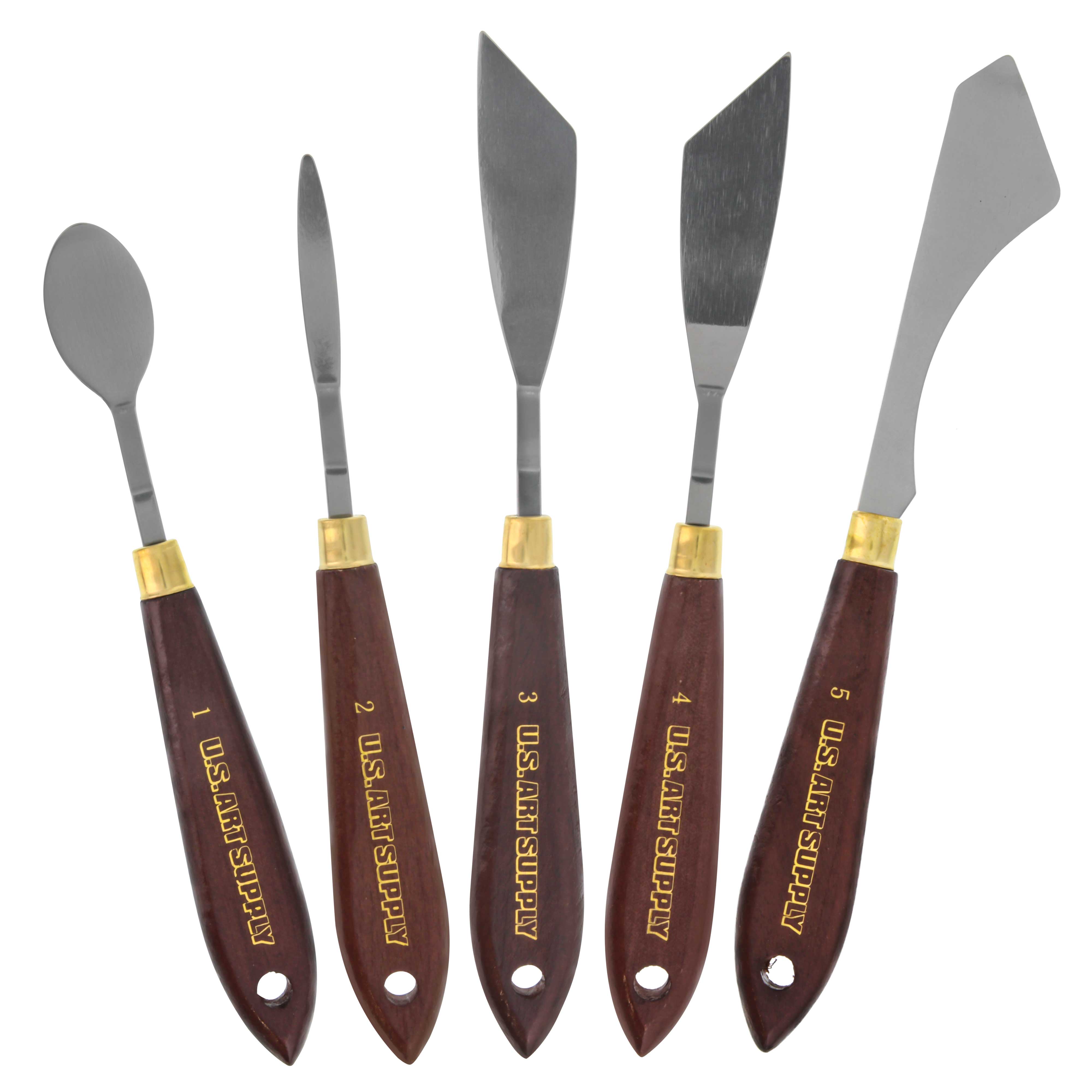U.S. Art Supply 5-Piece Stainless Steel Artist Palette Knife Set with Wooden Handles - Perfect for Mixing, Spreading & Applying Oil & Acrylic Paints on Canvas - Ideal for Professional Artists & Painting Enthusiasts