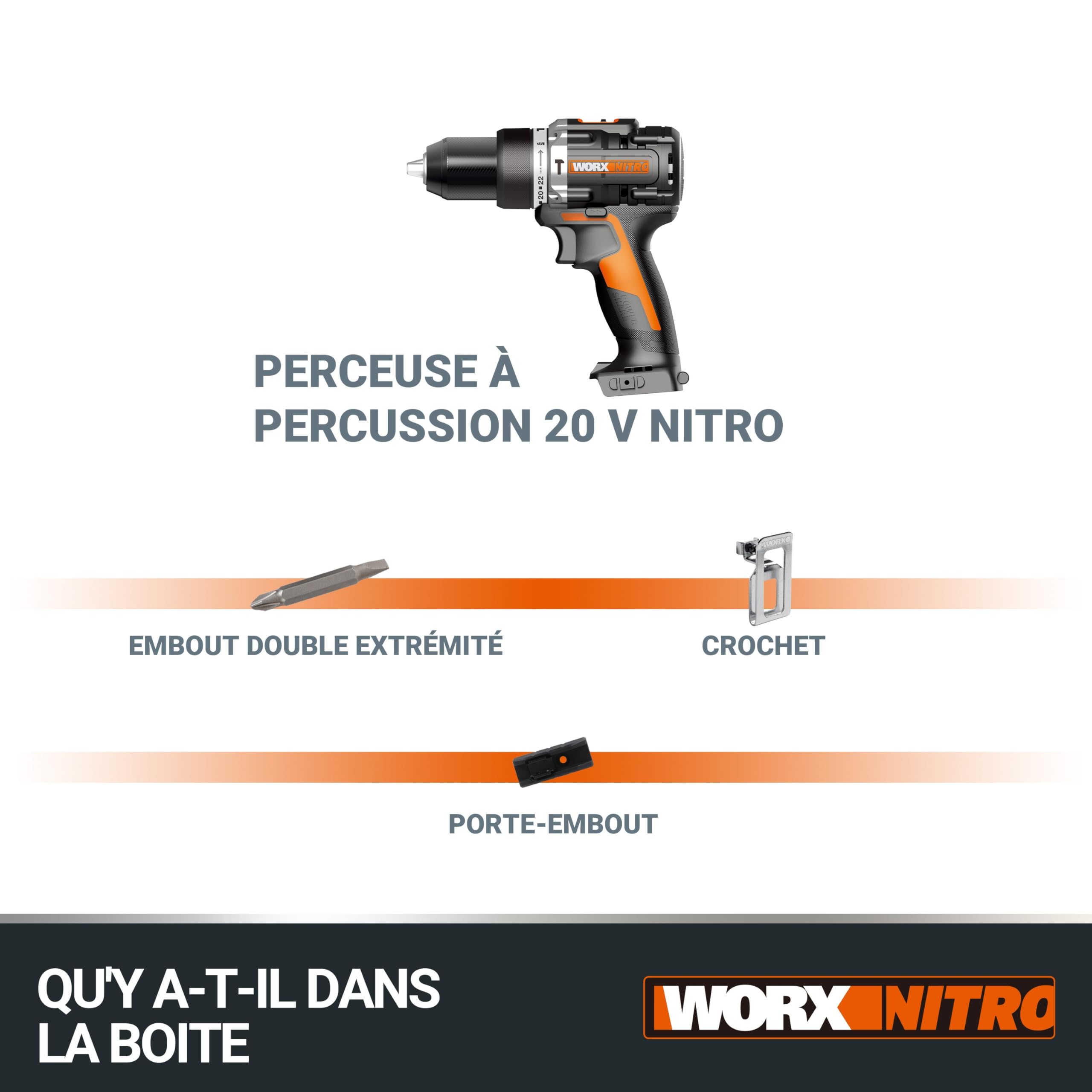 Worx WX352.9 20V Brushless Hammer Drill - PowerShare Compatible, No Battery/Charger Included | 13mm Keyless Chuck, Variable Speed, 22+1+1 Torque Settings | Perfect for DIY Projects, Home Repairs & Construction Work