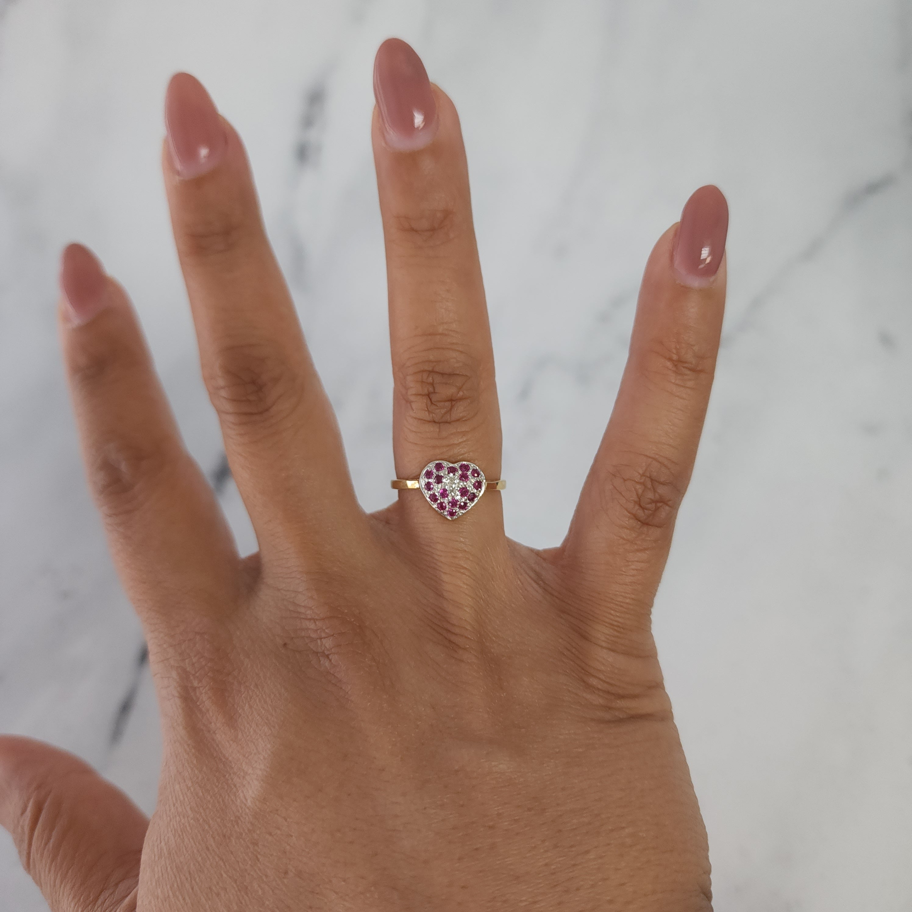 10k Yellow Gold Heart Shaped Ruby & Diamond Pave Ring - Elegant Valentine's Gift, Anniversary Jewelry for Women