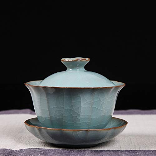 Premium Handmade Celadon Gaiwan Set - 5oz Porcelain Teacups with Saucer for Kung Fu Tea Ceremony | Traditional Chinese Tea Drinking Accessories (Grey) - Perfect for Tea Lovers, Zen Meditation & Gift Giving