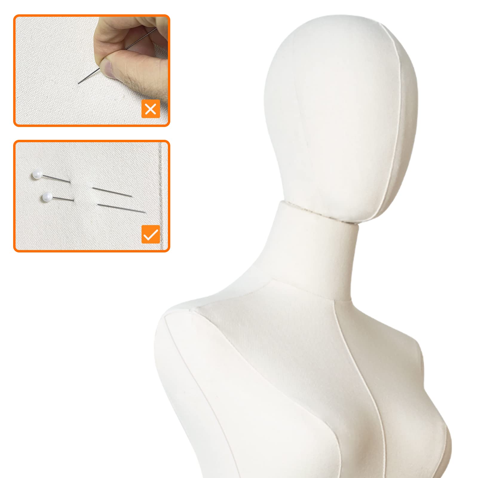Professional Female Mannequin Torso with Detachable Head & Gold Metal Stand - Adjustable Dress Form for Sewing, Clothing Display & Jewelry Showcase - Perfect for Tailors, Fashion Designers & Boutique Visual Merchandising