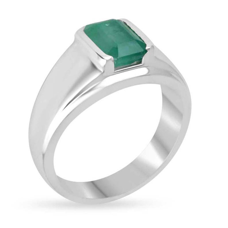 2.75ct Natural Emerald Cut Half Bezel Channel Solitaire Men's Ring in 925 Sterling Silver - Perfect for Weddings, Engagements & Anniversary Gifts