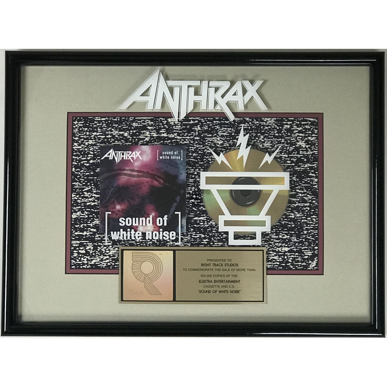 Anthrax Sound of White Noise RIAA Gold Album Award - Certified Music Collectible for Fans & Memorabilia Enthusiasts | Perfect for Display, Gifts & Rock Music Collections