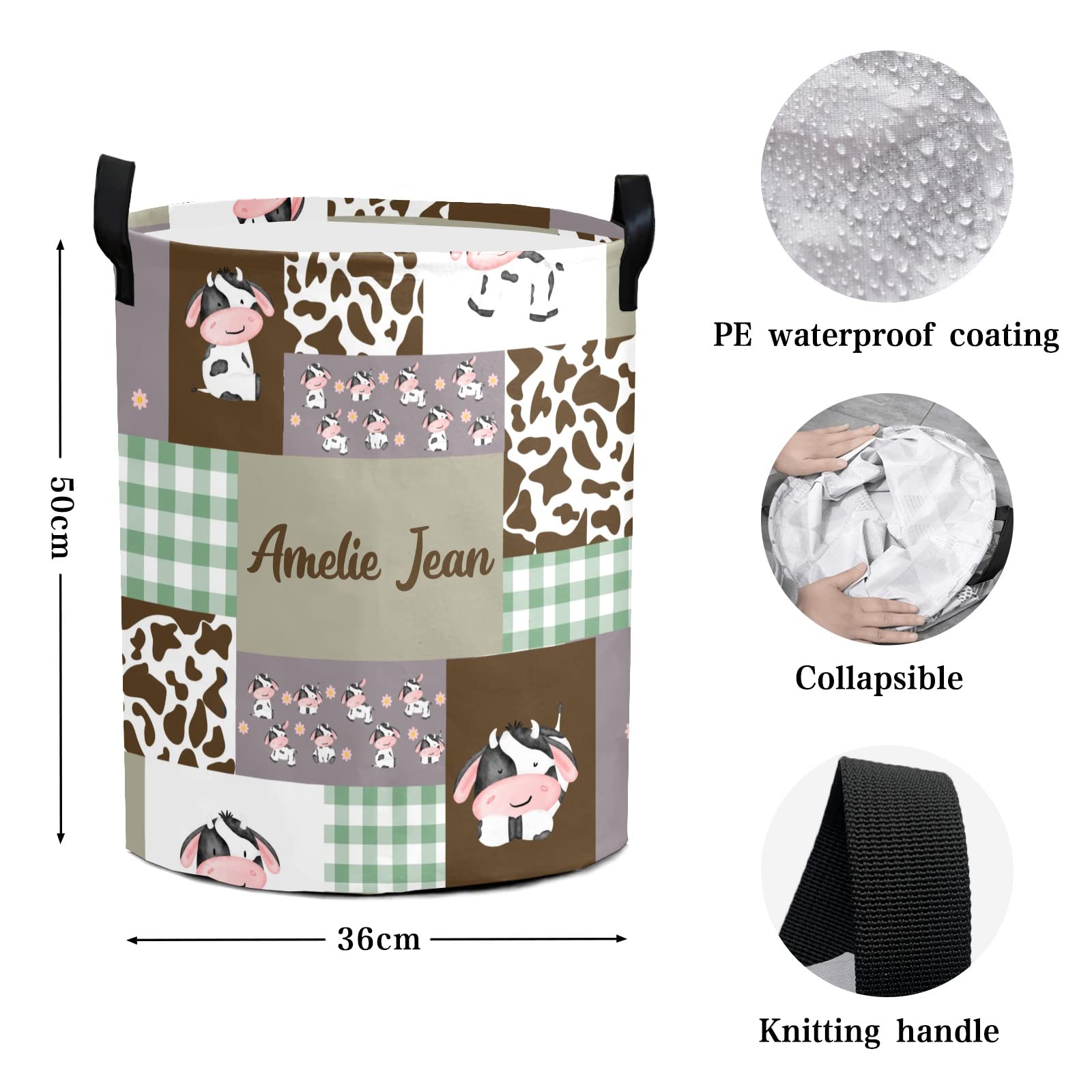 Waterproof Oxford Fabric Cow Patchwork Plaid Storage Bin - Laundry Hamper, Toy Organizer, Nursery Clothes Basket for Bedroom & Baby Room | Perfect for Home Organization & Gift Baskets