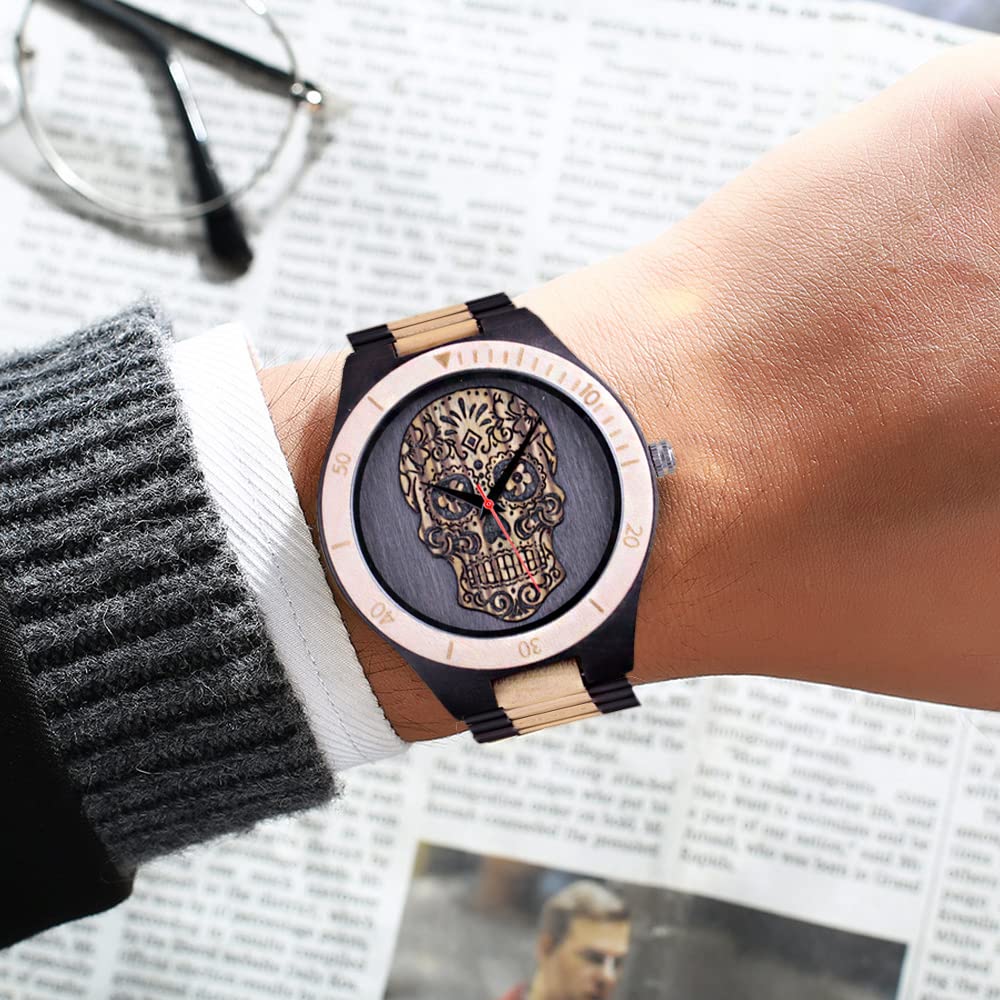 Handmade Wooden Watch for Men - Bamboo Engraved Analog Quartz - Perfect for Outdoor & Casual Wear