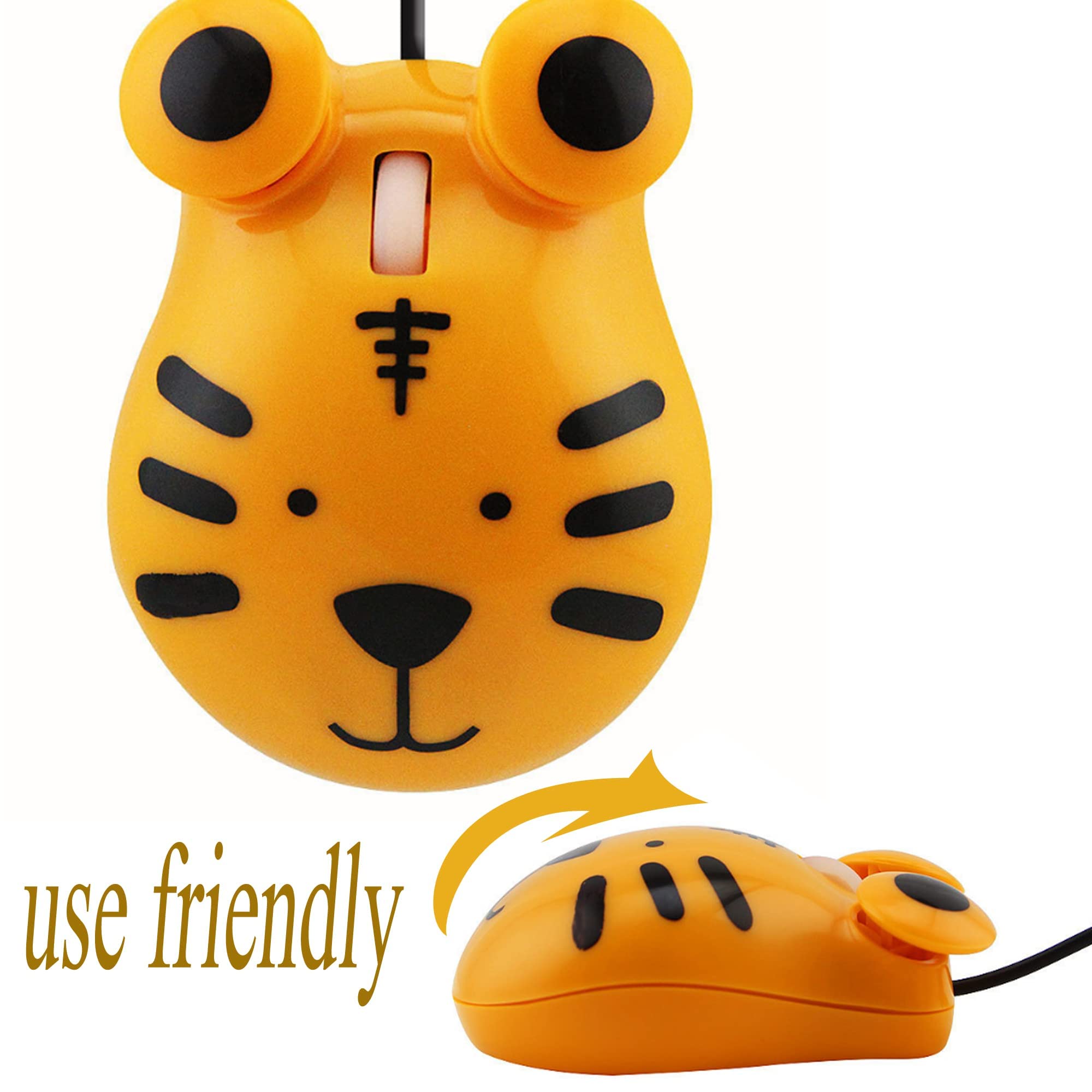 Tiger Shaped USB Wired Optical Mouse - 1600DPI 3-Button Computer Mouse with 3.2ft Cord for PC Laptop Notebook - Cute Animal Design Perfect for School Kids & Children (Orange) - Great Gift Idea for Students & Office Use