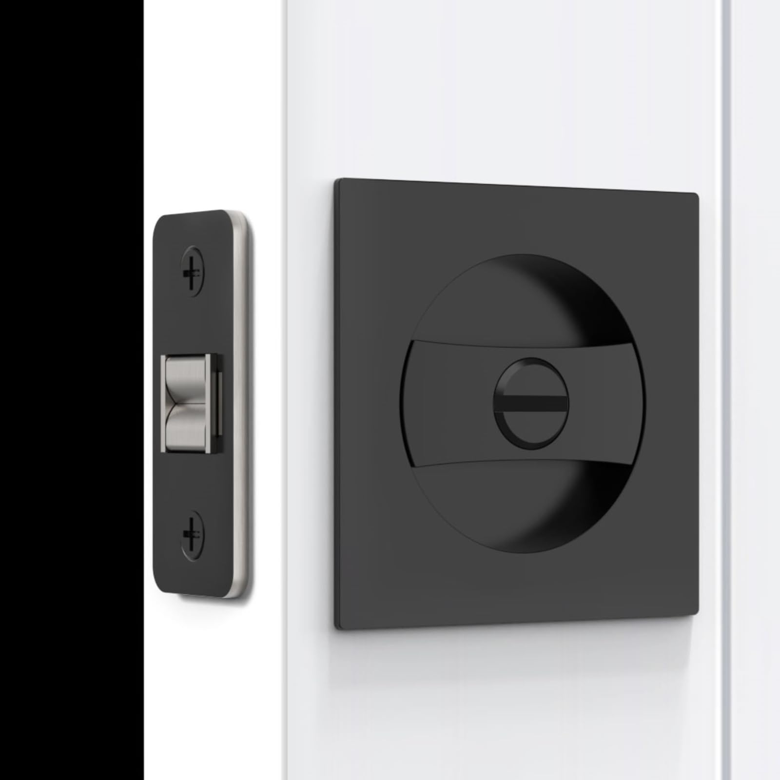2 Pack Matte Black Pocket Door Lock - Square Flush Sliding Door Hardware for Bathroom Privacy | Secure & Stylish for Homes, Offices & Hotels