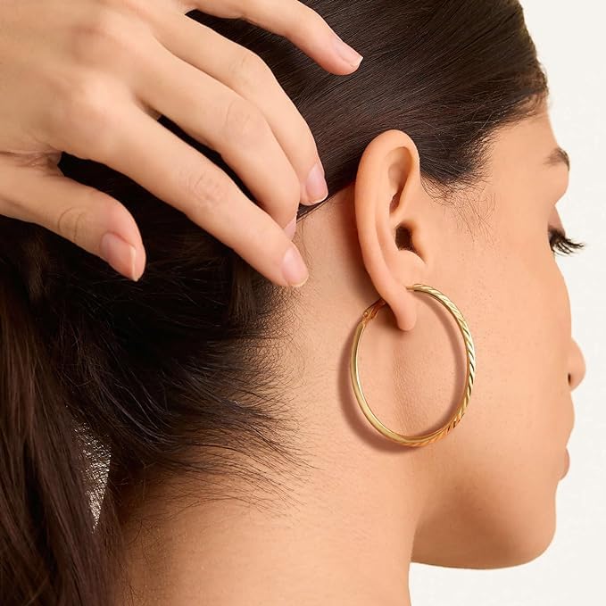 14K Gold Hoop Earrings for Women - Large Thick 3x42mm Hoops - Perfect for Everyday Wear, Parties & Special Occasions