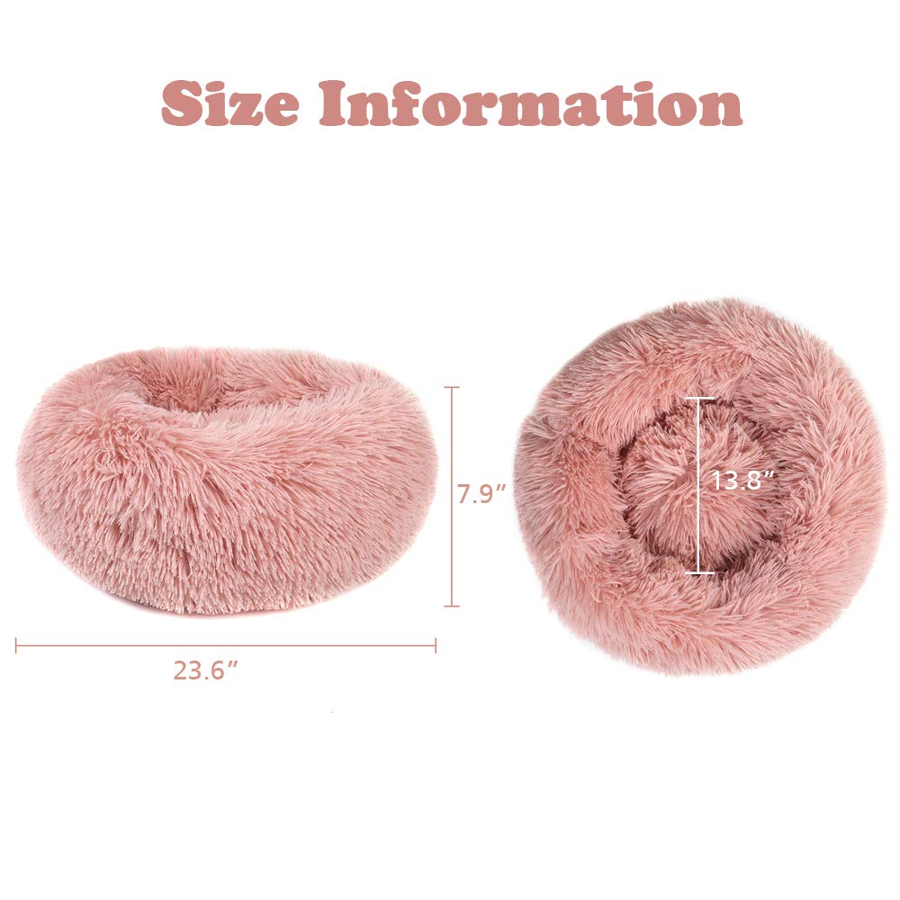 Otoez Round Donut Dog Bed for Small Dogs & Cats - Washable Fluffy Plush Calming Pet Bed with Non-Slip Waterproof Bottom - Anti-Anxiety Cuddler for Puppies & Kittens (23.6