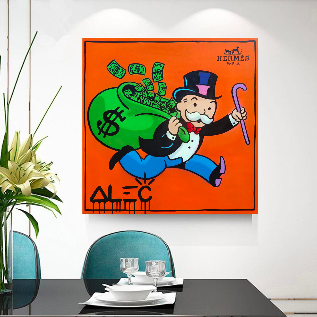 Alec Monopoly Hermes Art Money Man Canvas Print - Modern Wall Decor for Living Room, Office & Bedroom