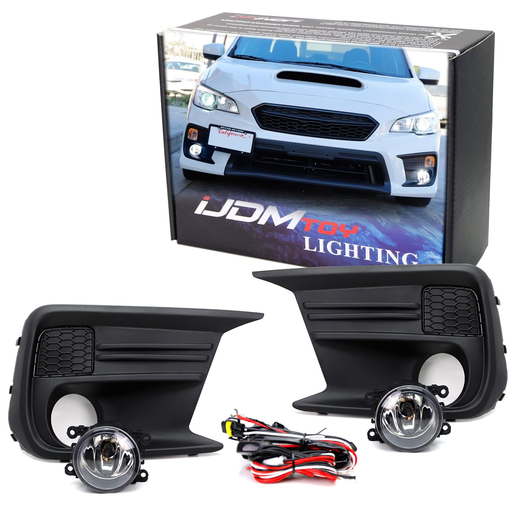 iJDMTOY Clear Lens Complete Fog Light Kit with Bezel Covers & Wiring Harness for 2018-2023 Subaru WRX/STI - Left/Right Driver Passenger Side, On-Off Switch - Perfect for Night Driving & Off-Road Adventures