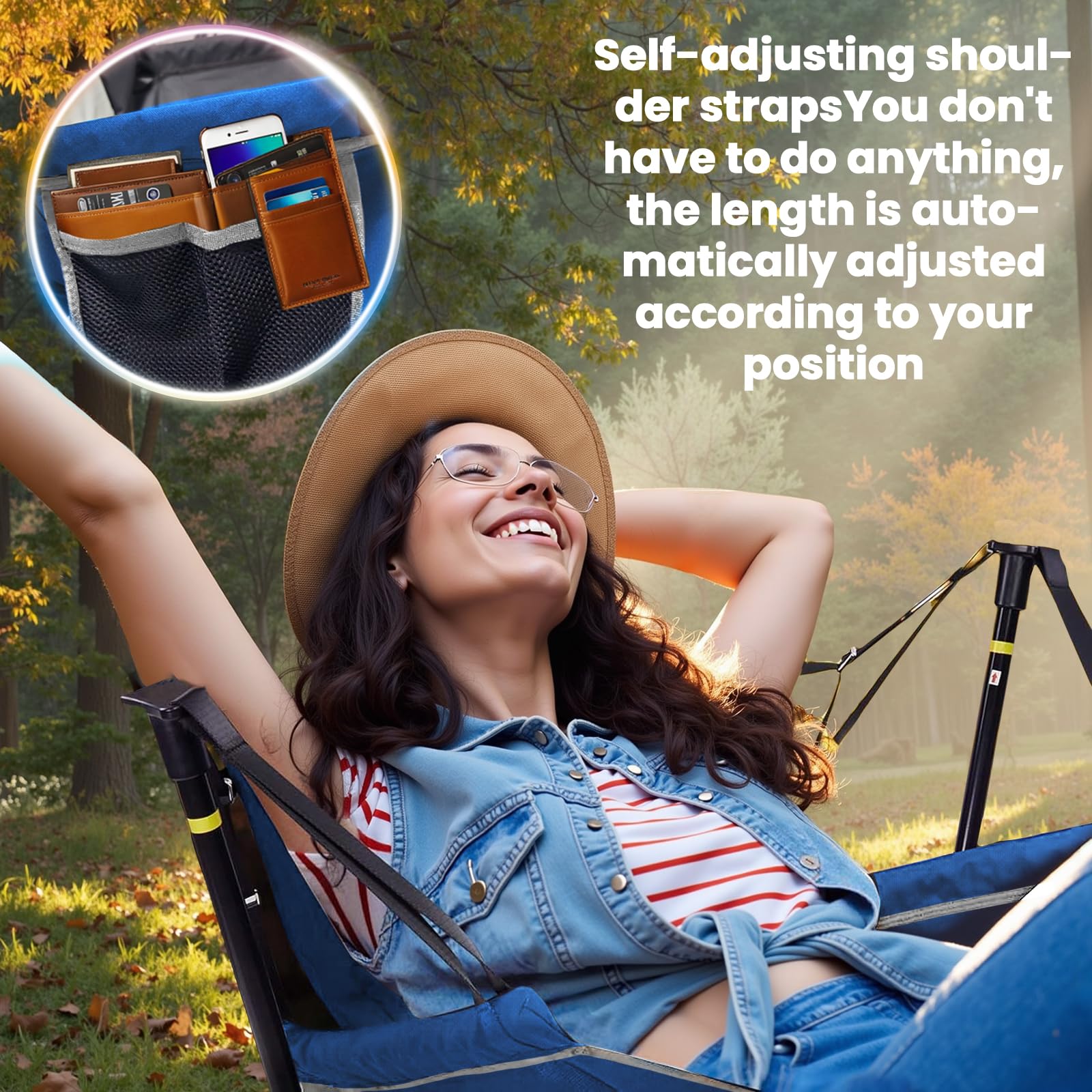 360 Degree Swivel Camping Chair - Portable Hammock Chair with Adjustable Backrest, Lightweight Aluminum Alloy Folding Rocking Chair for Outdoor, Beach, Lawn & Backyard Relaxation (Blue Grey) - Perfect for Camping Trips, Picnics, Beach Days and Backyard Lounging