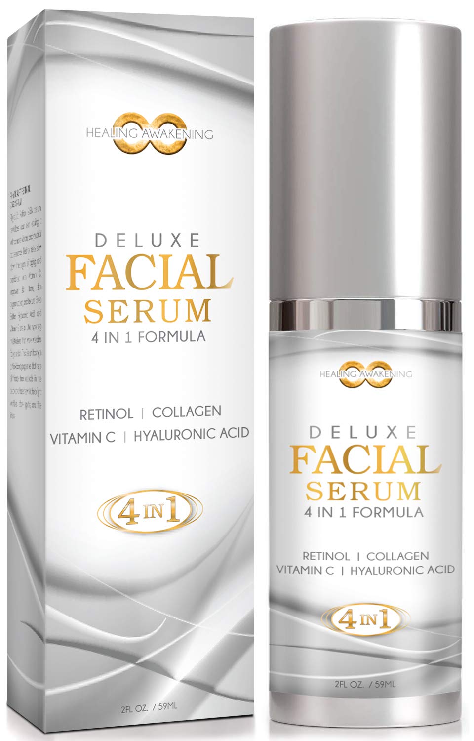 Anti Aging Facial Serum 2-Pack - 4-in-1 Formula with Collagen, Hyaluronic Acid, Vitamin E, Retinol & Vitamin C (2.0 oz Each) for Youthful Skin | Day & Night Moisturizer for Wrinkle Reduction & Skin Rejuvenation