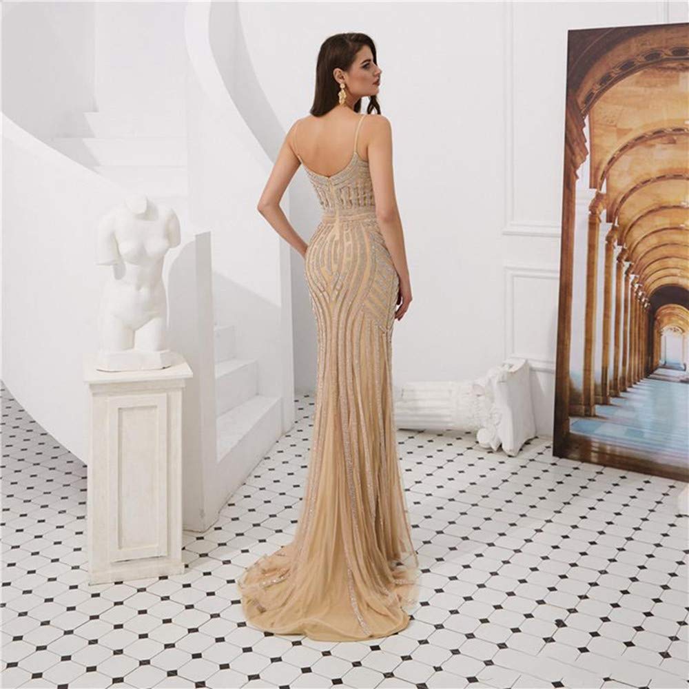 Elegant Women's Sexy Spaghetti Strap Mermaid Beaded Prom Evening Dress for Formal Parties & Special Occasions