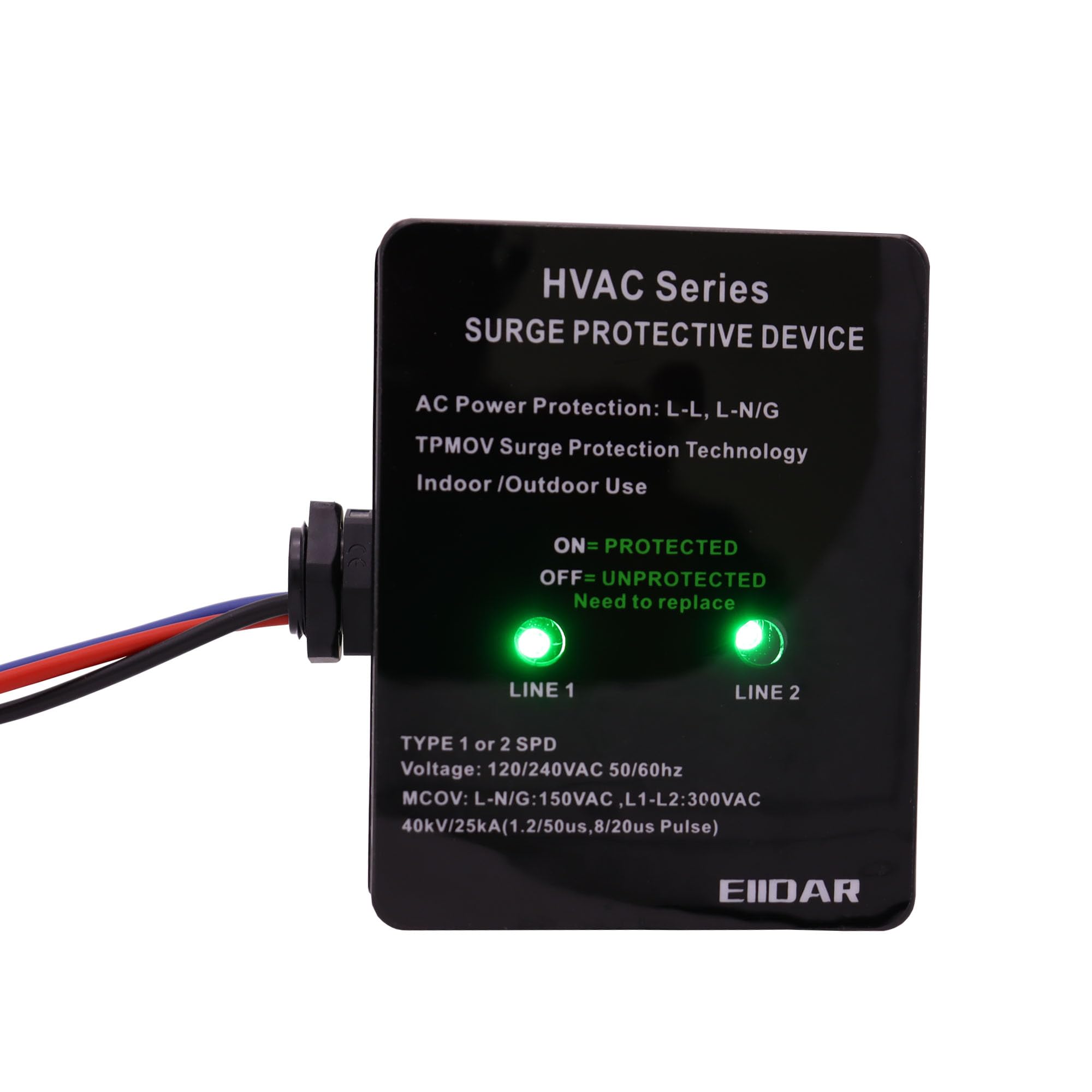 EIIDAR HVAC Surge Protective Device 120/240V - Universal AC Surge Protector for Air Conditioners - Indoor/Outdoor Use - Protects HVAC Units from Power Surges & Lightning Strikes (Perfect for Homes, Offices & Commercial Buildings)