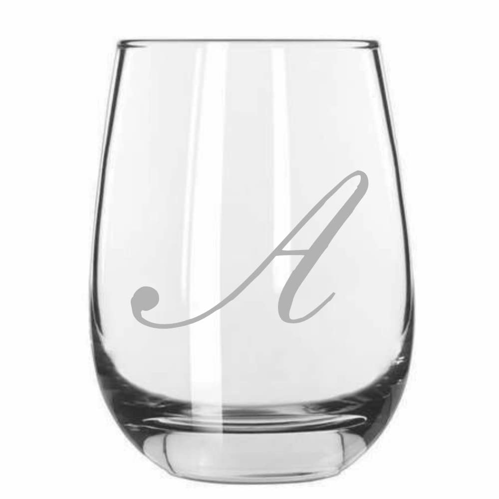 Monogram Etched 15oz Stemless Wine Glass - Perfect for Weddings & Gifts