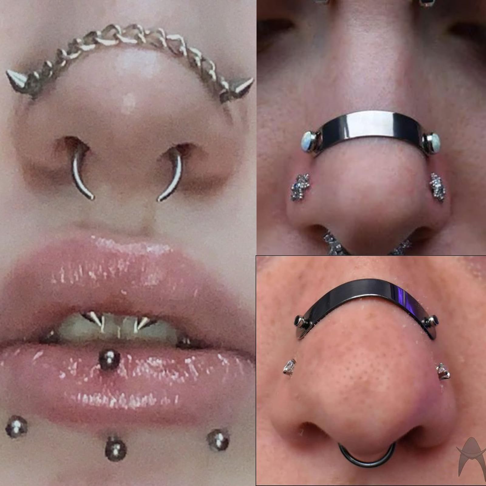 Surgical Steel Nose Chain Spike Nose Rings Studs - Double Nose Piercing Jewelry for Women & Men (Black/Silver) | Perfect for Nostril & Bridge Piercings | Edgy Gothic & Boho Style Accessories
