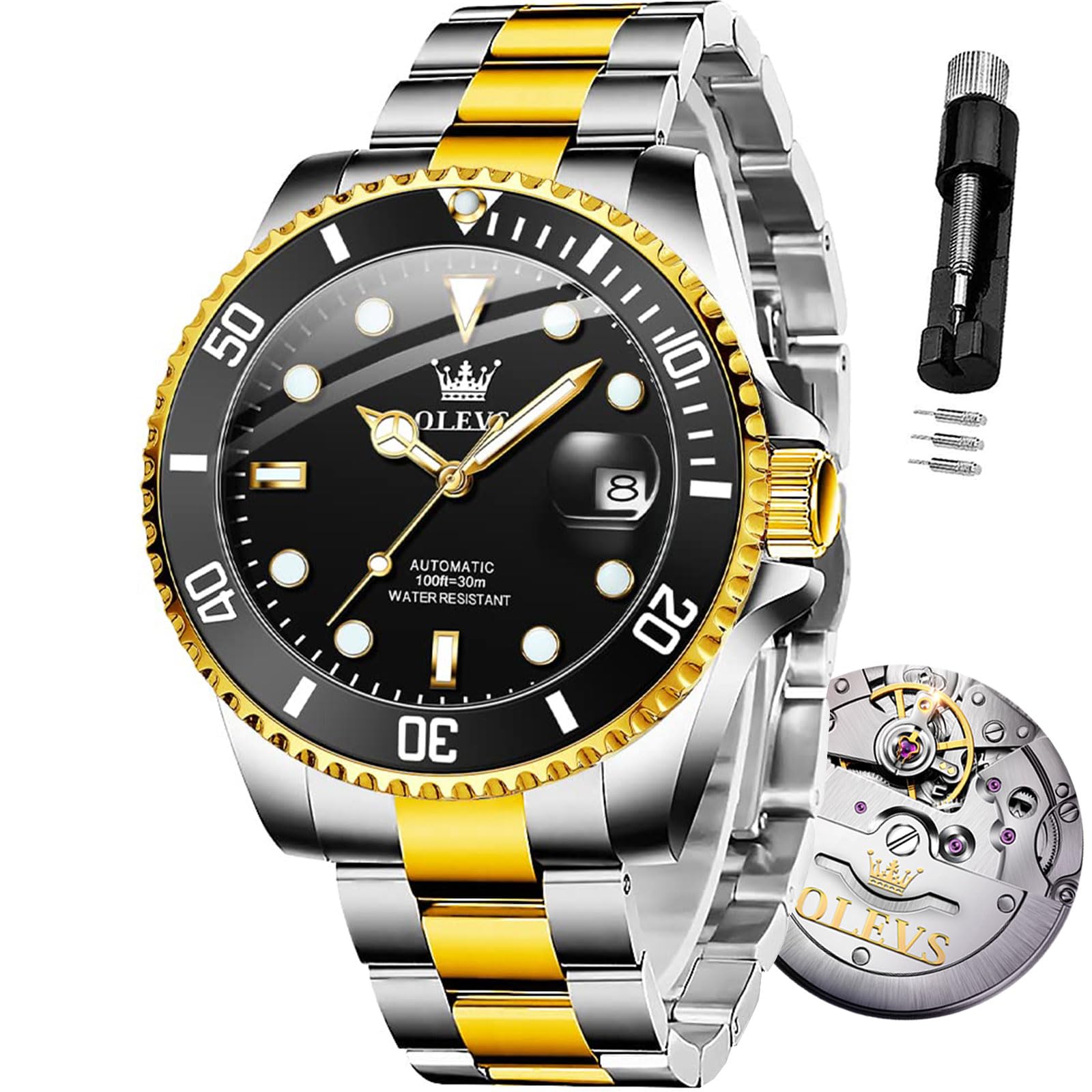 OLEVS Automatic Self-Winding Men's Luxury Watch - Stainless Steel Mechanical Timepiece for Business, Casual & Formal Occasions