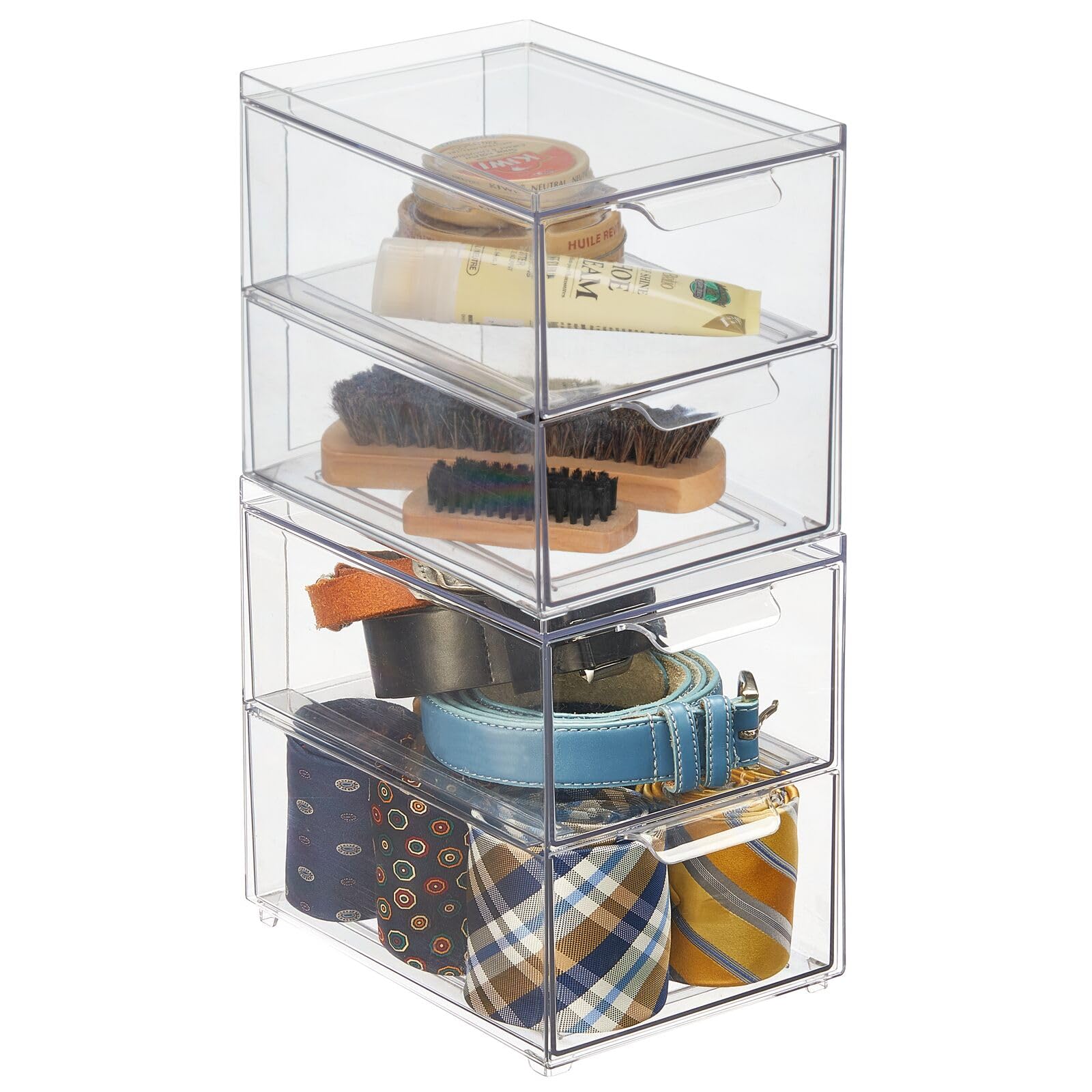 mDesign Stackable Storage Containers with 2 Pull-Out Drawers - Clear Plastic Organizer Bins for Closet, Bedroom & Entryway - Lumiere Collection 2-Pack - Perfect for Clothes, Linens & Seasonal Storage