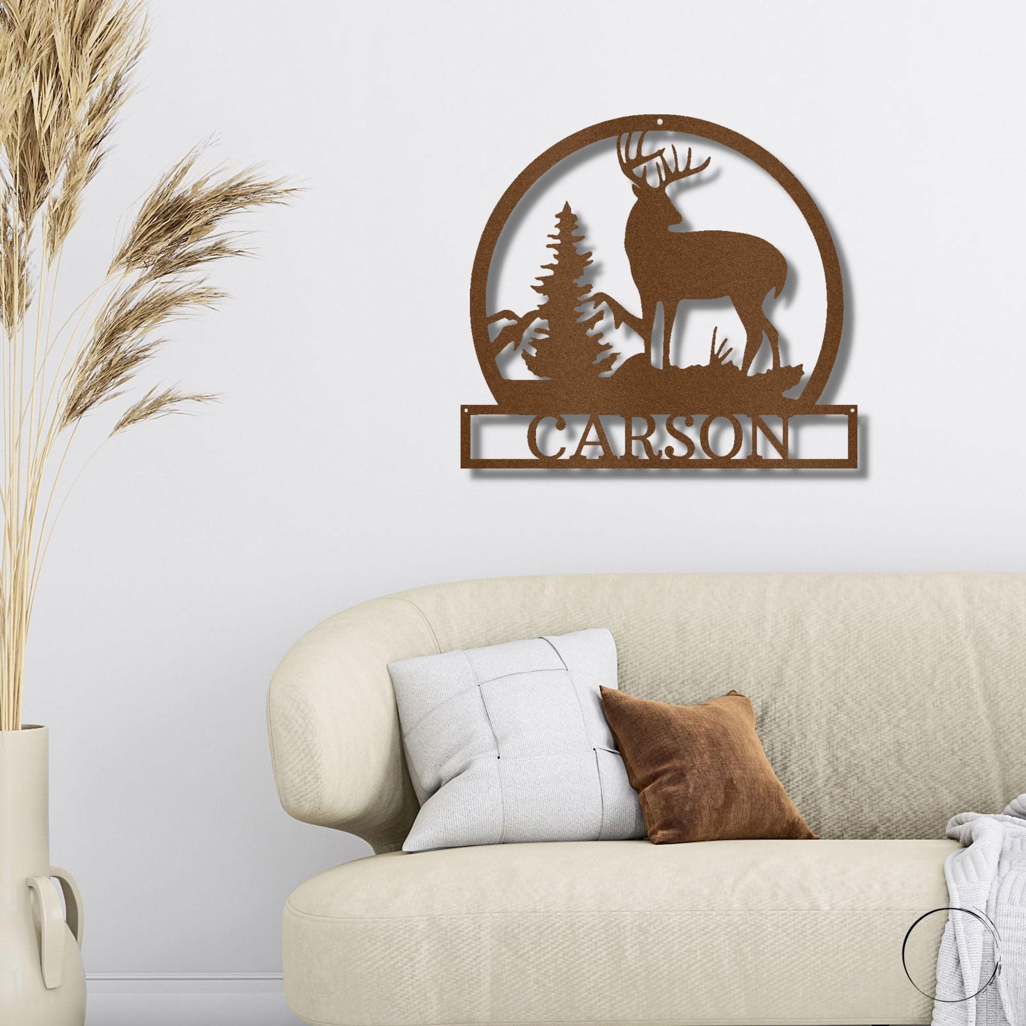 Custom Deer Buck Mountain Scene Metal Wall Art Sign - Personalized Name Engraved - 30