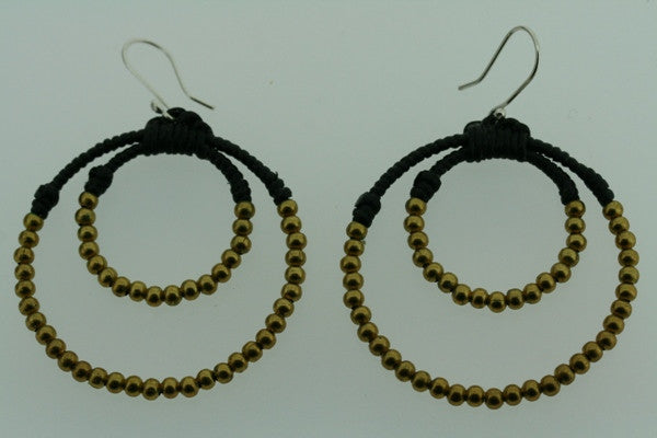 Double Brass Beaded Hoop Earrings - Black Boho Style for Women | Perfect for Parties, Weddings & Everyday Wear