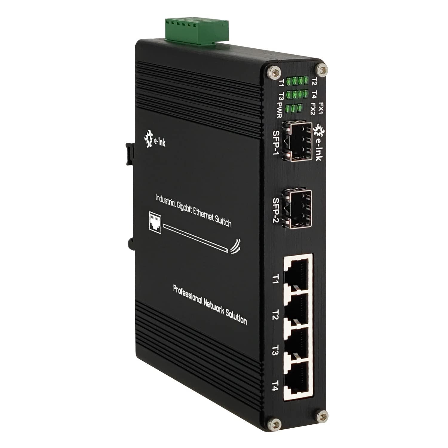 Industrial 4-Port Gigabit Ethernet Switch | DIN-Rail Mountable | 10/100/1000Mbps Unmanaged Network Switch | 4x RJ45 + 2x SFP Fiber Ports | Rugged Design for Harsh Environments | Perfect for Factory Automation & Industrial Networking