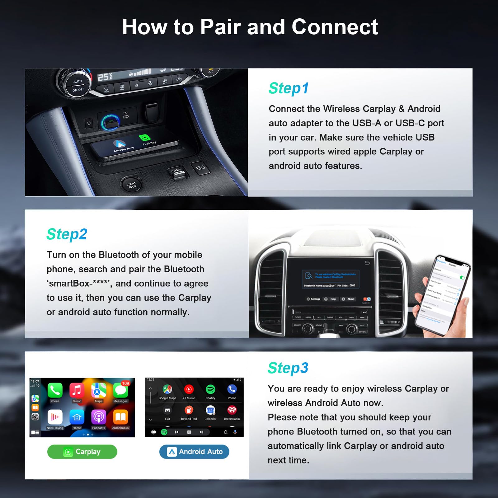 Wireless CarPlay Adapter for iPhone & Android Auto - 2-in-1 Plug & Play Car Dongle - Compatible with iOS 10+ & Android 11+ - Perfect for Hands-Free Driving & Seamless Music Streaming