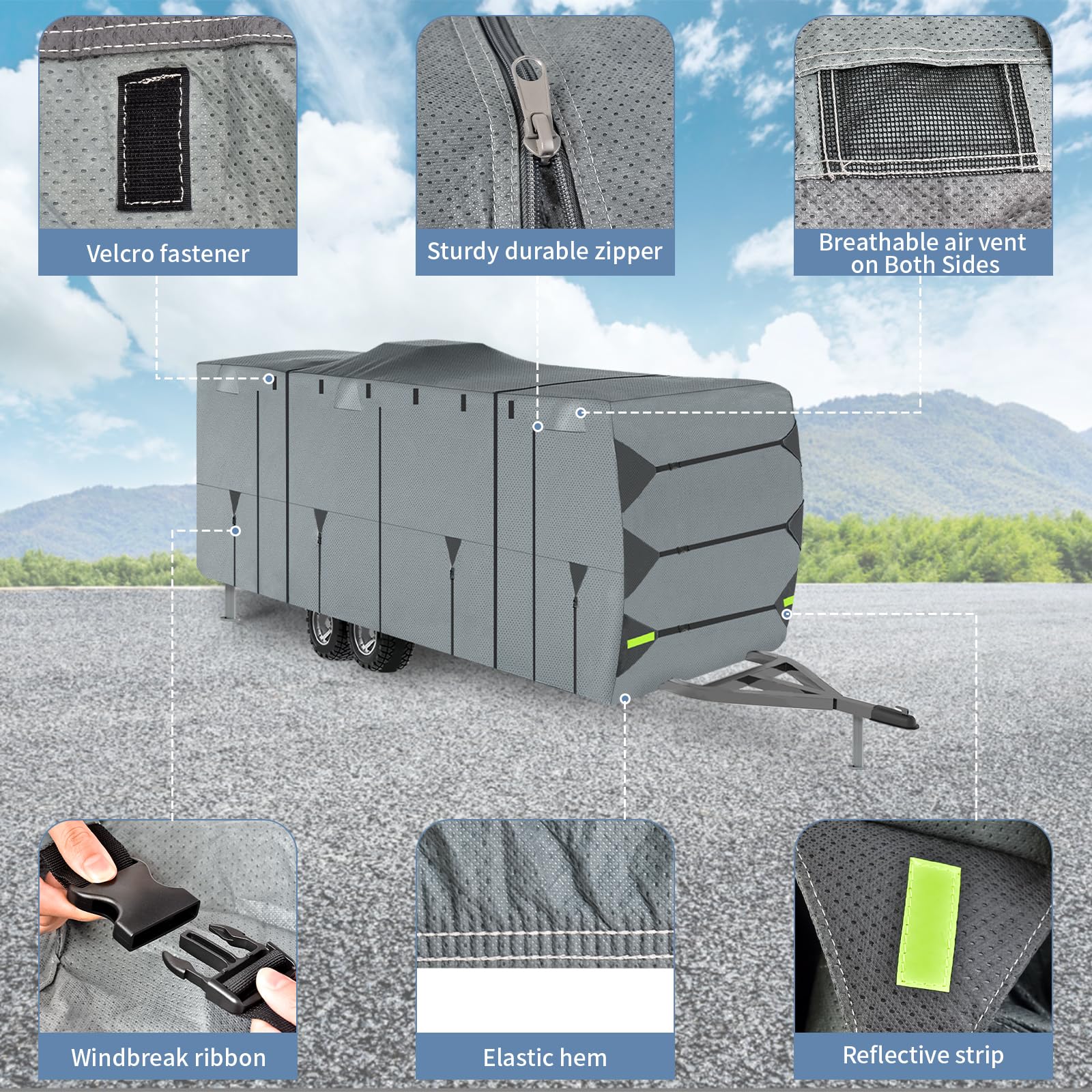 Heavy Duty 20-22 FT RV Cover - Waterproof, Rip-Resistant, UV Protection Camper Cover with Windproof Straps for Winter Snow Protection | Ideal for Outdoor Storage, Travel Trailers, and Camper Vans