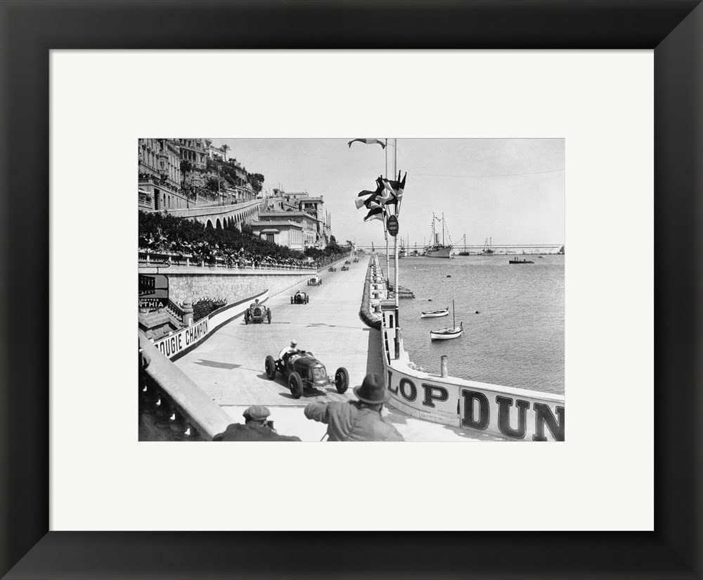 1931 Monaco Grand Prix Start Framed Art Print - 18x15 Inches Black Frame Wall Decor for Racing Fans & Vintage Motorsport Enthusiasts