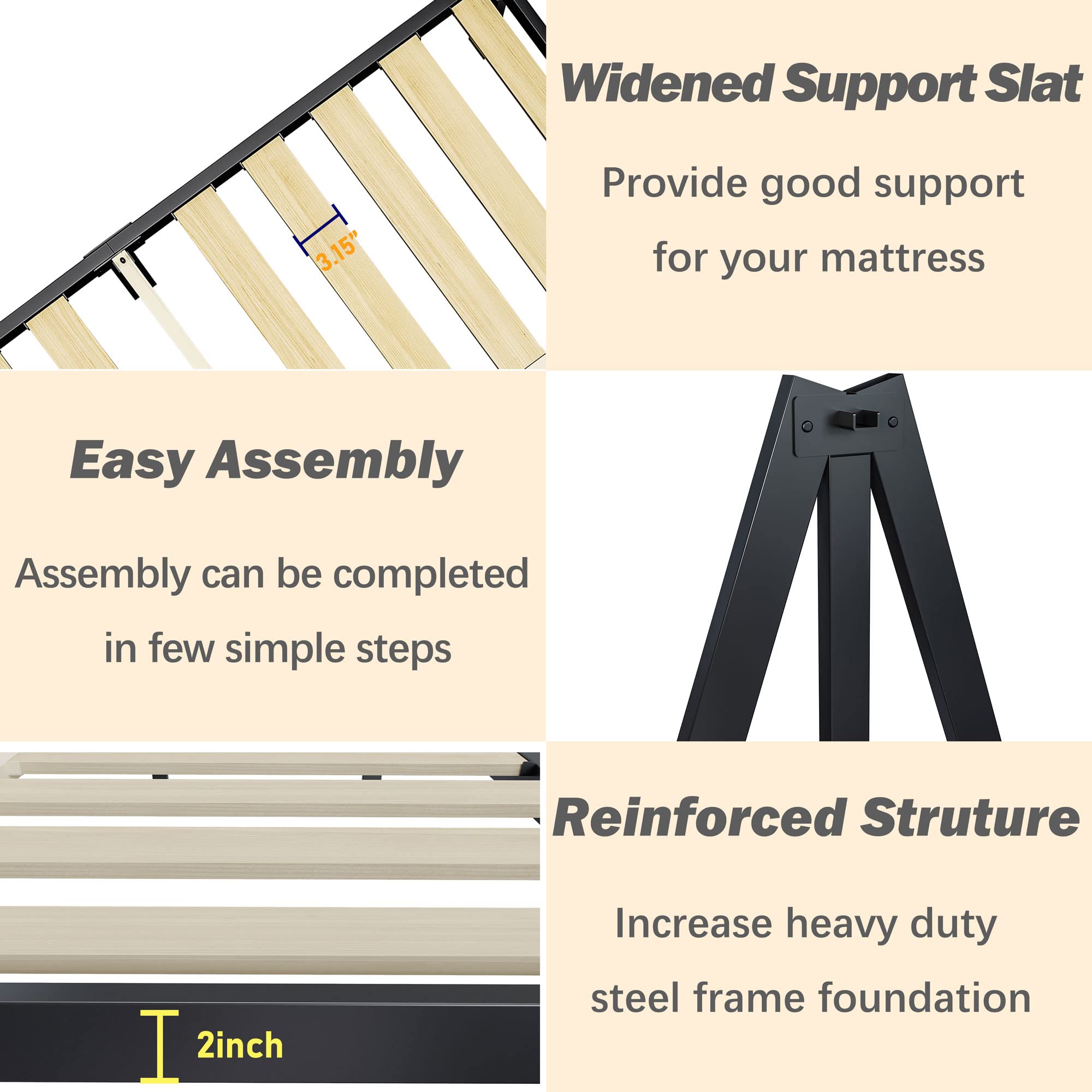 ZIYOO Twin Size Bed Frame - 16 Inch Height, 3 Inch Wide Wood Slats with 2500 lbs Support - Heavy Duty Platform Bed for Foam Mattress (No Box Spring Needed) - Easy Assembly & Noise Free - Perfect for Kids Rooms, Guest Beds & Small Apartments