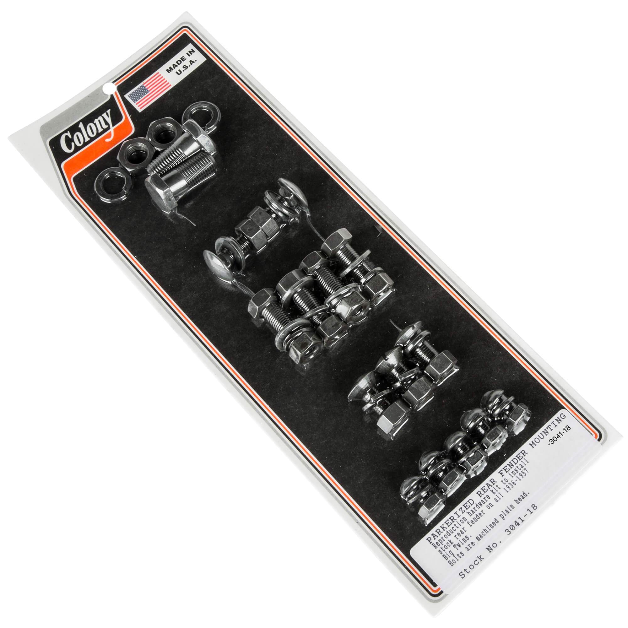 1936-1957 Harley Davidson Big Twins #3041 18 Rear Fender Mounting Hardware Kit - Parkerized Finish for Vintage Motorcycle Restoration & Custom Builds