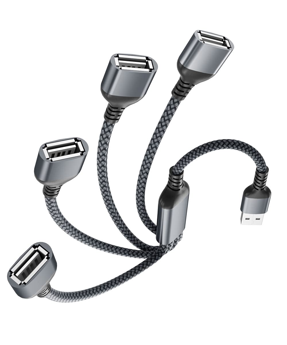 Elebase 1FT USB Y Cable - 1 Male to 4 Female USB Splitter Adapter for PC, Laptop, MacBook, TV - Fast Data Transfer & Charging - Perfect for Home Office, Gaming & Multi-Device Setup