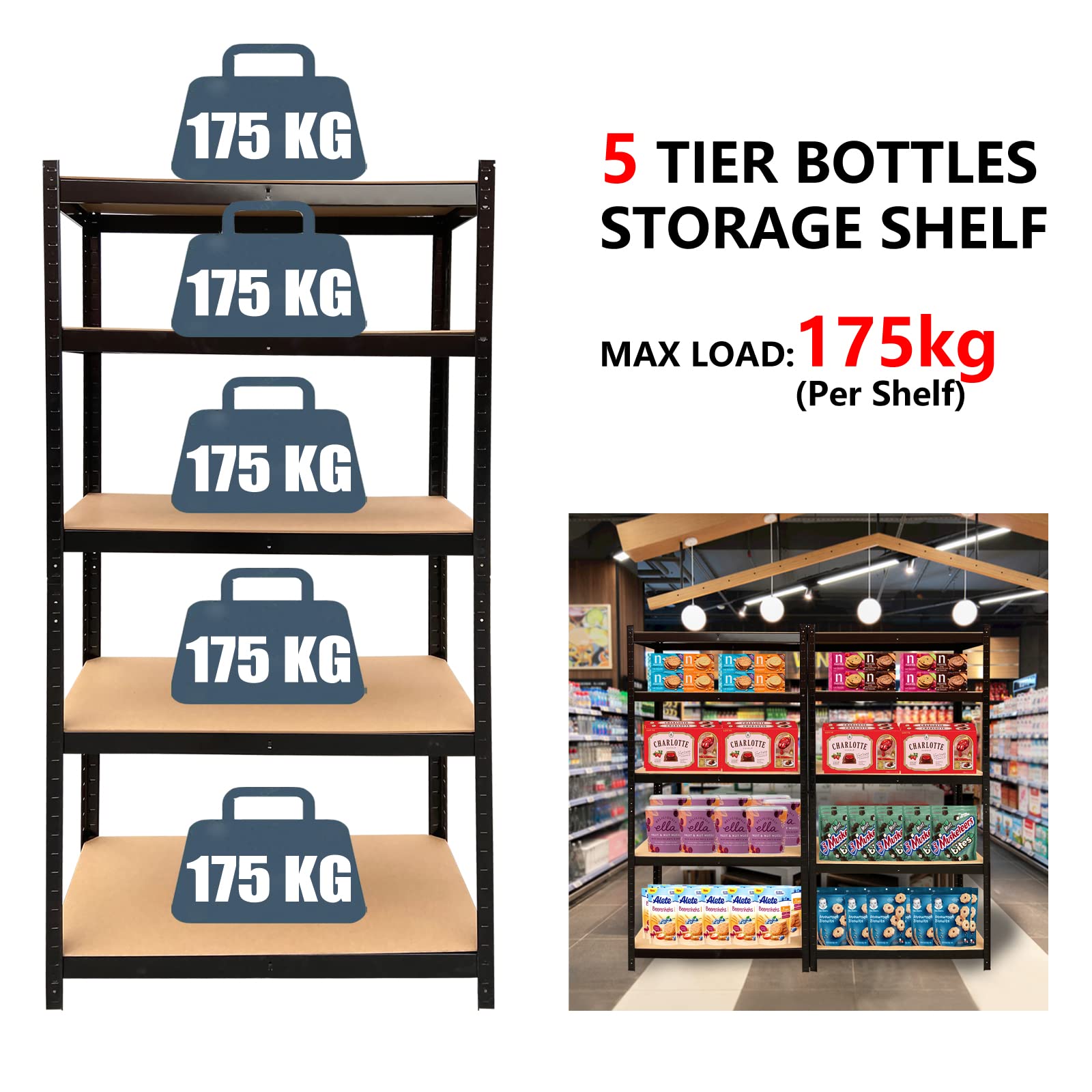 5-Tier Heavy Duty Metal Garage Shelves - 875KG Capacity Storage Rack for Garage, Closet, Kitchen, Workshop & Office | Durable Utility Shelving for Organizing Tools, Supplies & More