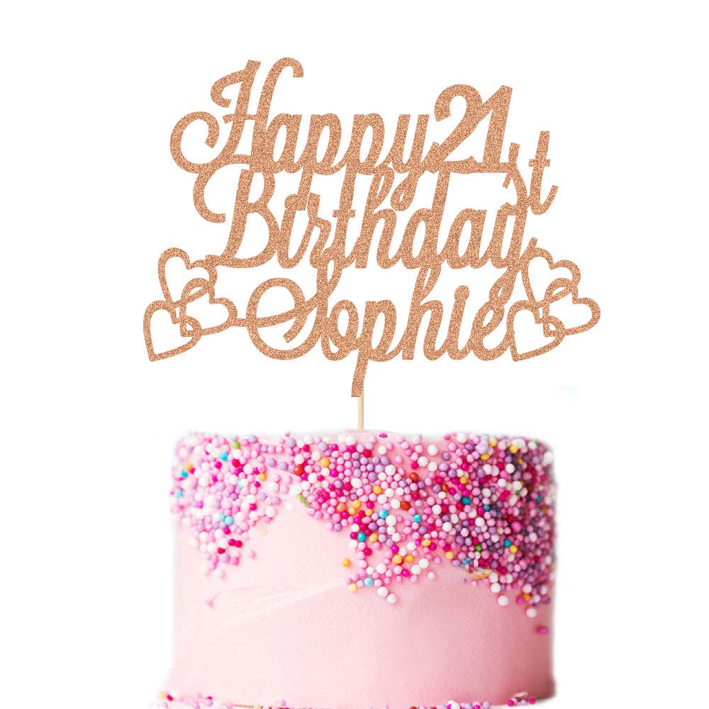 Custom Happy Birthday Cake Topper - Personalized Name & Age (16,18,21,40,60) - Double Sided Glitter Card - Rose Gold - Perfect for Birthday Parties, Anniversaries & Special Celebrations