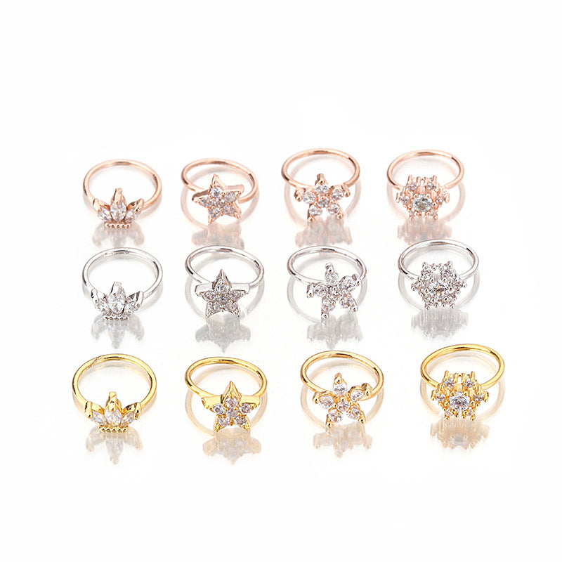 18K Gold 20G Flower Nose Ring & Huggie Cartilage Earrings Set - HSER8514 | Dainty Body Jewelry for Women, Perfect for Everyday Wear & Special Occasions