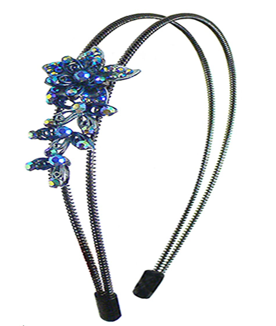 2 Pack Crystal Flower Headbands - Elegant Metal Hair Bands for Women (Blue & Brown) | Perfect for Weddings, Parties, and Special Occasions