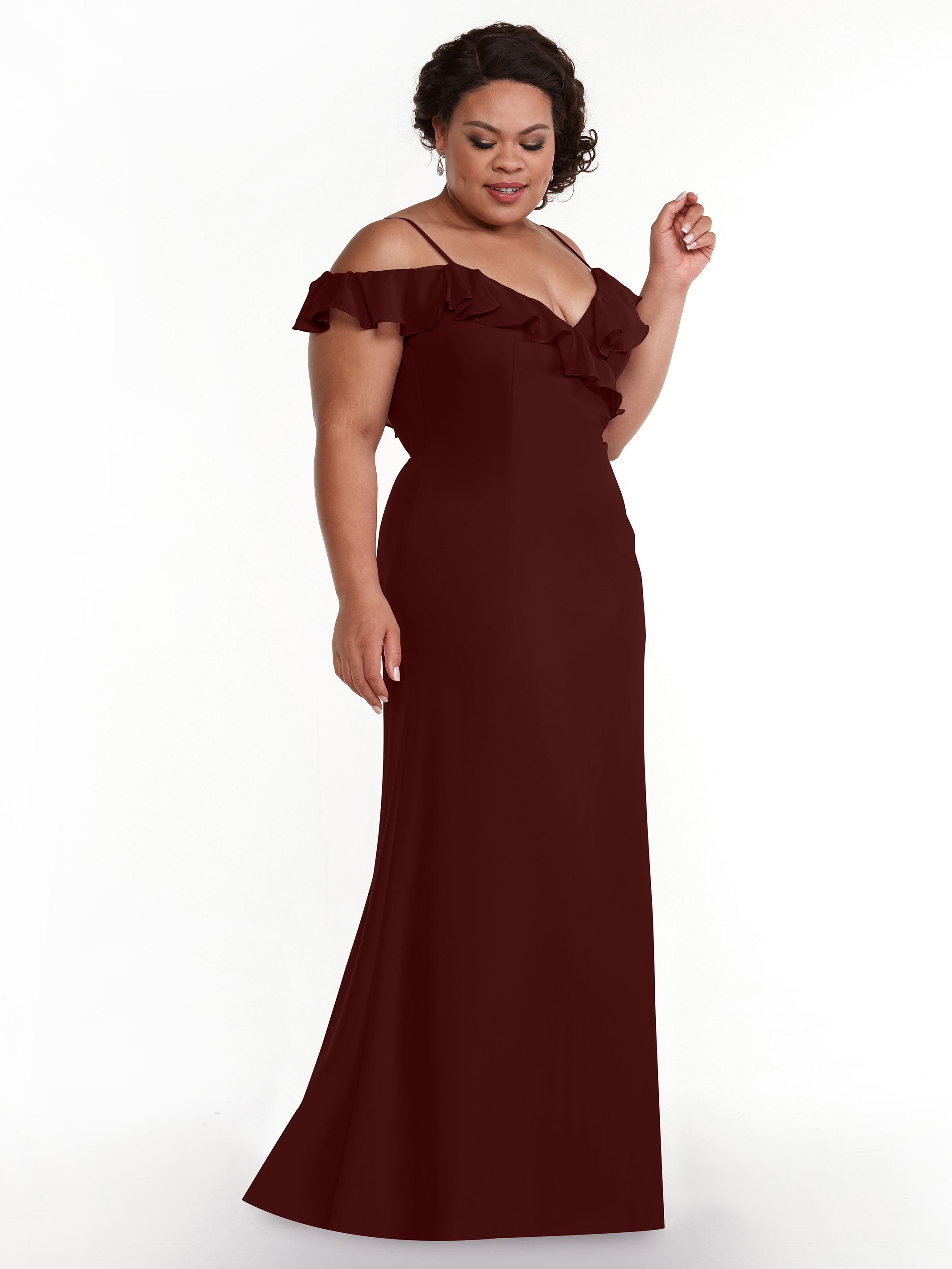 Elegant 80172 Chiffon Off-The-Shoulder A-Line Bridesmaid Dress with Ruffled Neckline - Perfect for Weddings, Formal Events & Evening Parties