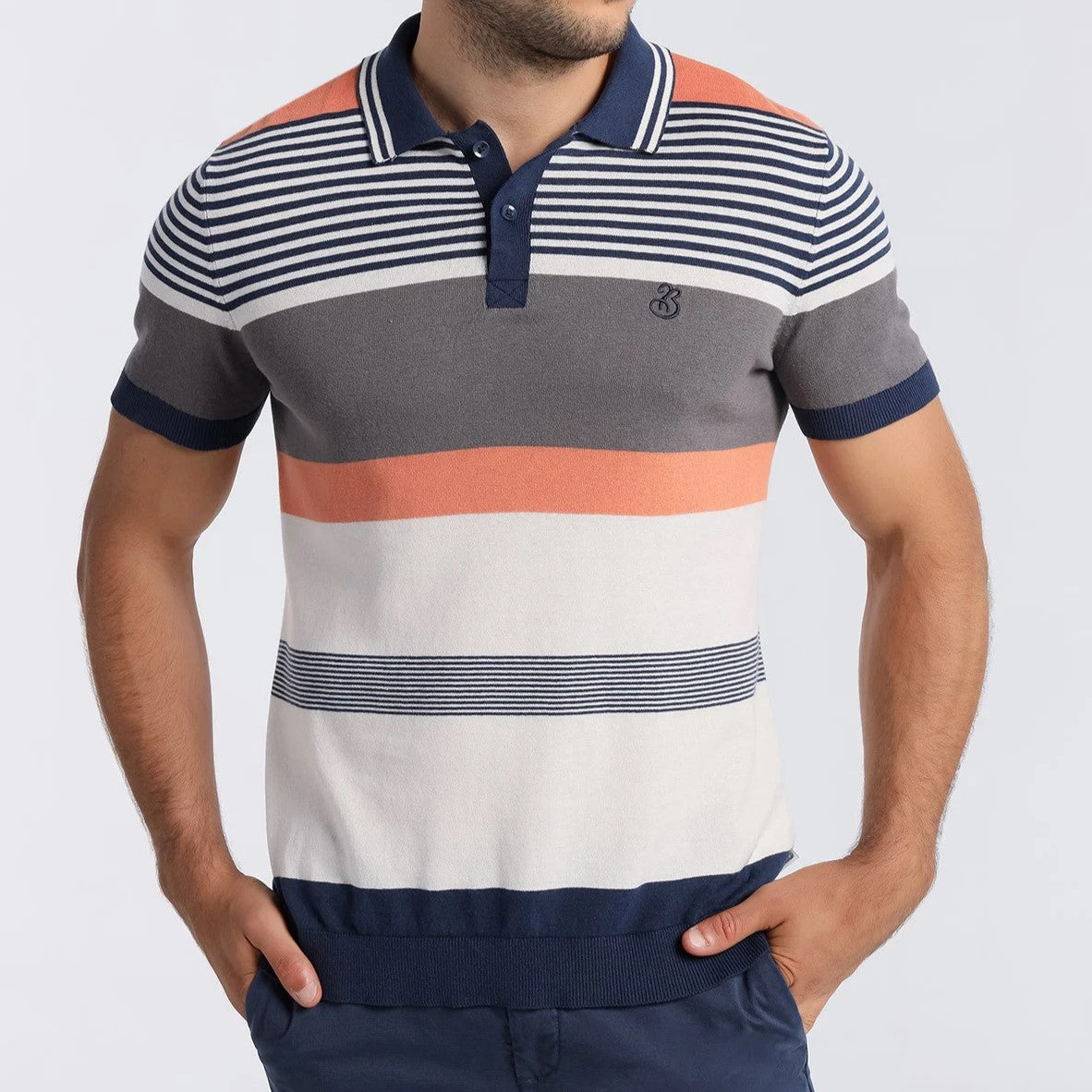 Bendorff Men's Striped Cotton Polo Shirt - Comfortable Casual Short Sleeve Button Down Shirt for Golf, Work & Everyday Wear