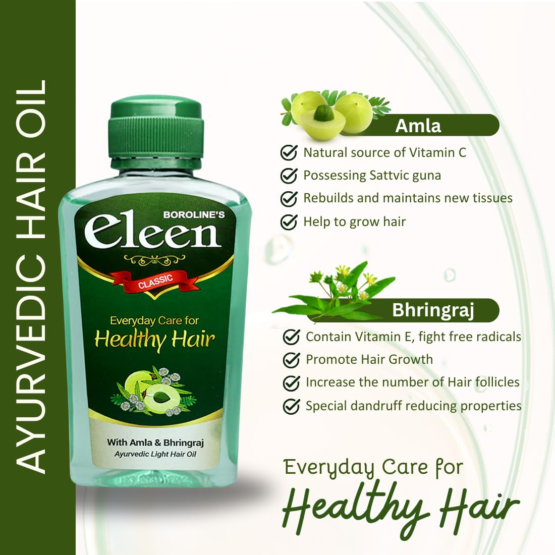 BOROLINE Eleen Classic Herbal Light Hair Oil 200ml (Pack of 3) - Amla & Bhringraj Infused for Hair Growth, Anti-Dandruff & Reduces Hair Fall - For Men & Women | Perfect for Daily Hair Care & Scalp Nourishment