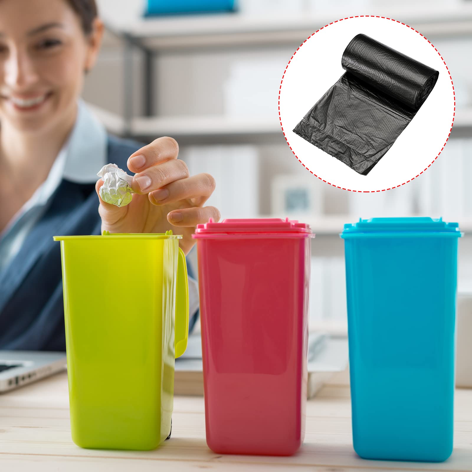 Meccanity 0.5 Gallon Small Trash Bags - 4 Rolls (120 Count) Mini Garbage Bags for Desktop Waste Bins, Office, Bathroom & Car - Black