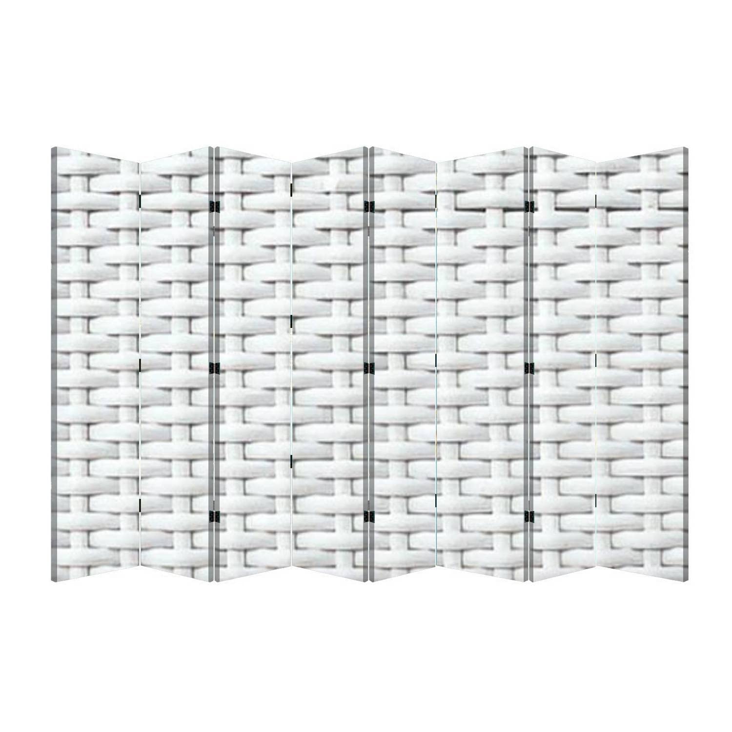 White Rattan Wooden Folding Room Divider - 8 Panel Portable Freestanding Privacy Screen for Home, Office & Bedroom | Perfect for Creating Private Spaces, Room Partition & Home Decor