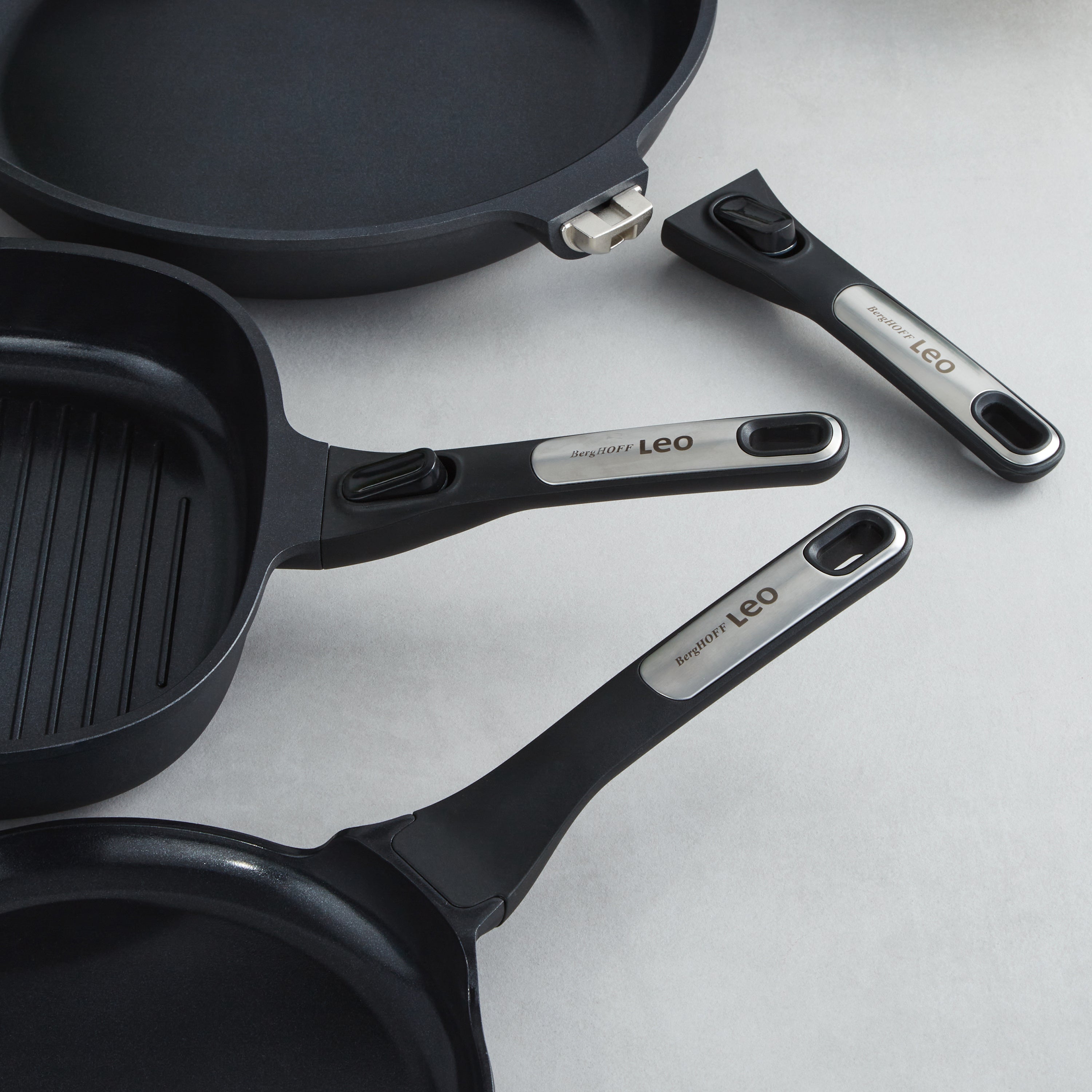 BergHOFF Leo Phantom 3-Piece Nonstick Ceramic Cookware Set - Eco-Friendly Recycled Material - Perfect for Frying, Sautéing & Cooking Healthy Meals