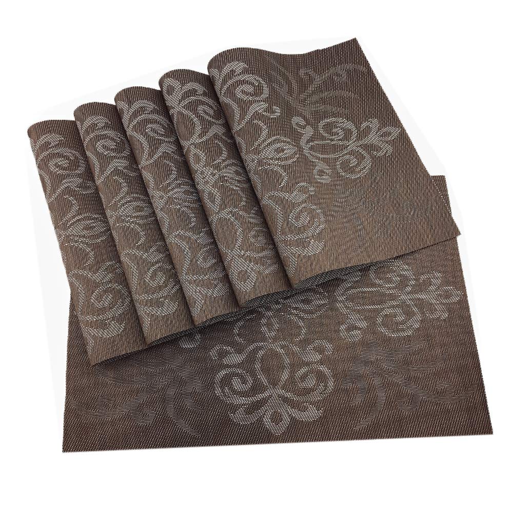 Premium 6-Piece Woven Vinyl Placemats Set - Heat Resistant & Non-Slip Dining Table Mats for Kitchen, Easy to Clean - Perfect for Coffee Shops, Restaurants, and Home Entertaining