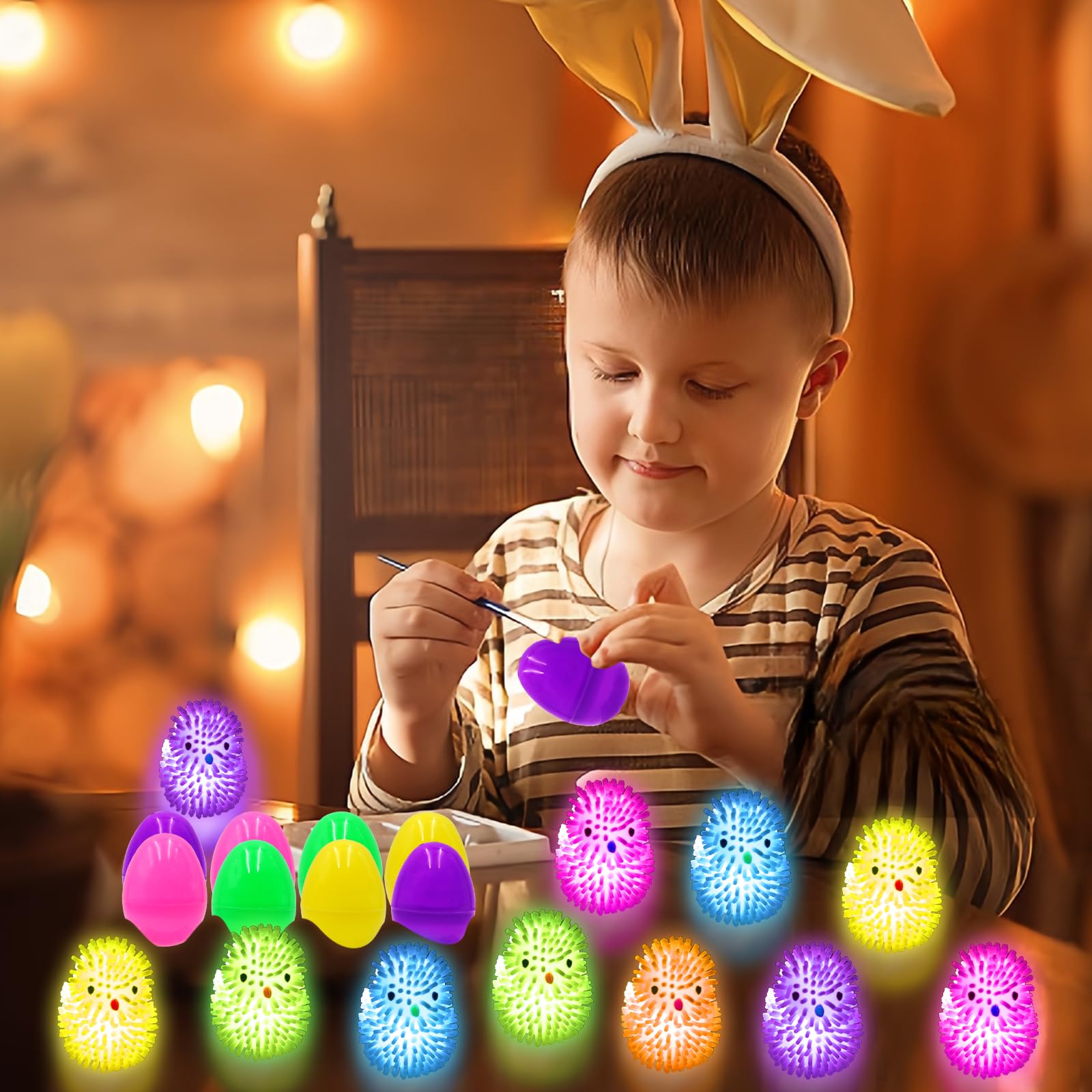 12 Pack LED Puffer Ball Easter Eggs - Light Up Stress Relief Toys for Kids, Easter Egg Hunt Fillers, Easter Basket Stuffers & Party Favors - Fun for Easter Celebrations, Birthday Parties & Classroom Activities